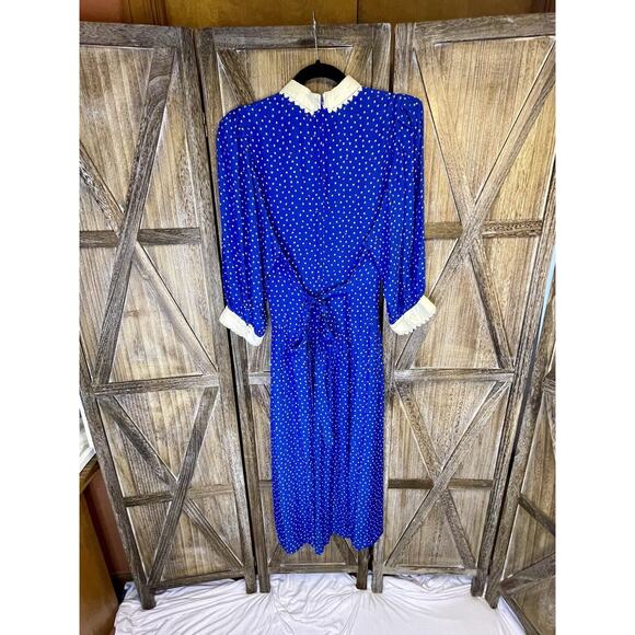 Vintage Blue Dress Polka Dots Peter Pan Collar Whimsical Rare Find - Picture 2 of 16